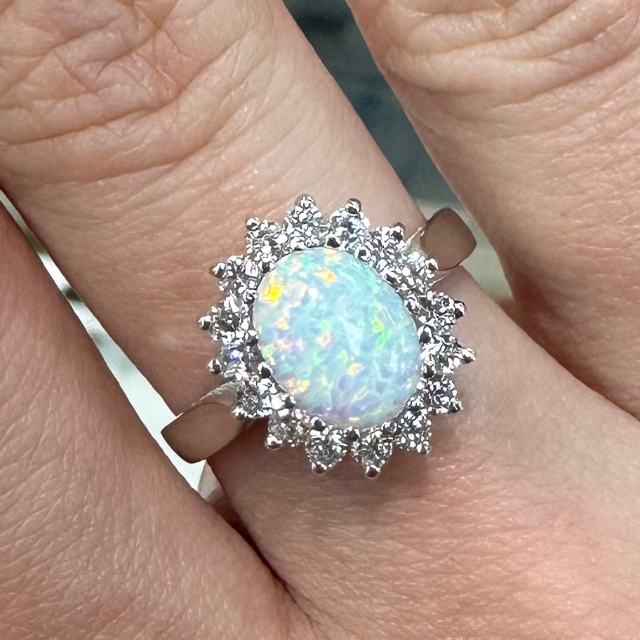 Opal & Stone Set White Gold Ring - Product Code - H106