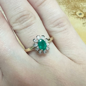 Emerald & Diamond Flower Ring - Product Code - A149