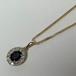 Sapphire & Diamond Pendant & 18” Yellow Gold Chain -Product  Code - E632 & U816
