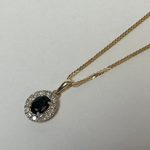 Sapphire & Diamond Pendant & 18” Yellow Gold Chain -Product  Code - E632 & U816