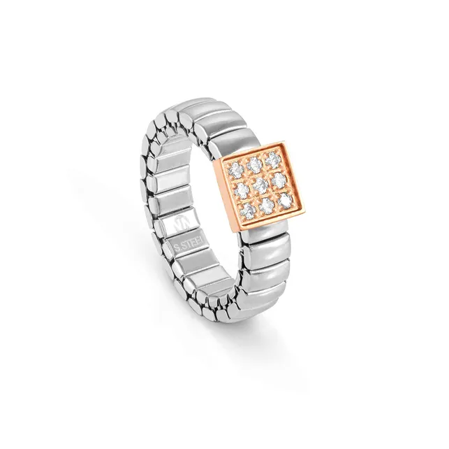 Nomination Extension Stainless Steel Ring, with Rose Colour Square and CZ - Product Code - 046000 057