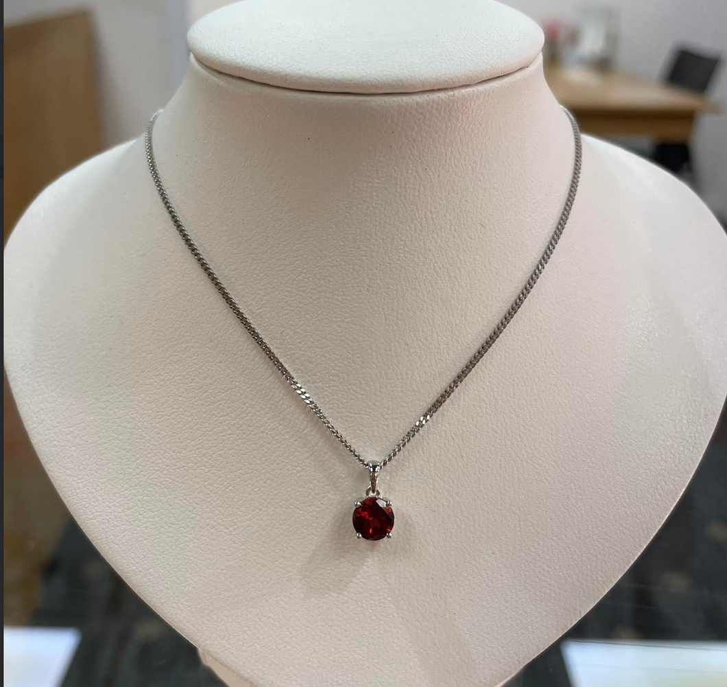 Garnet Silver Pendant & Chain - Product Code - A97