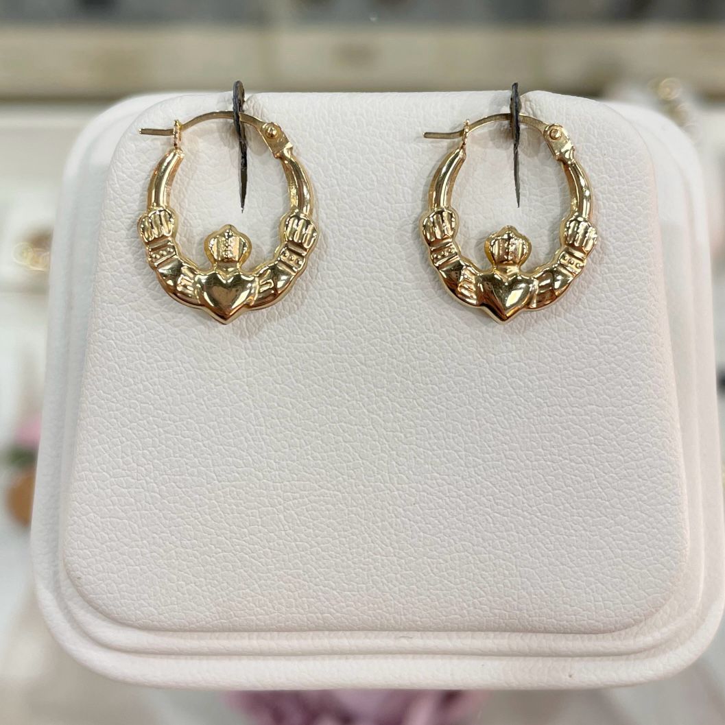 Claddagh Yellow Gold Earrings - Product Code - VX389