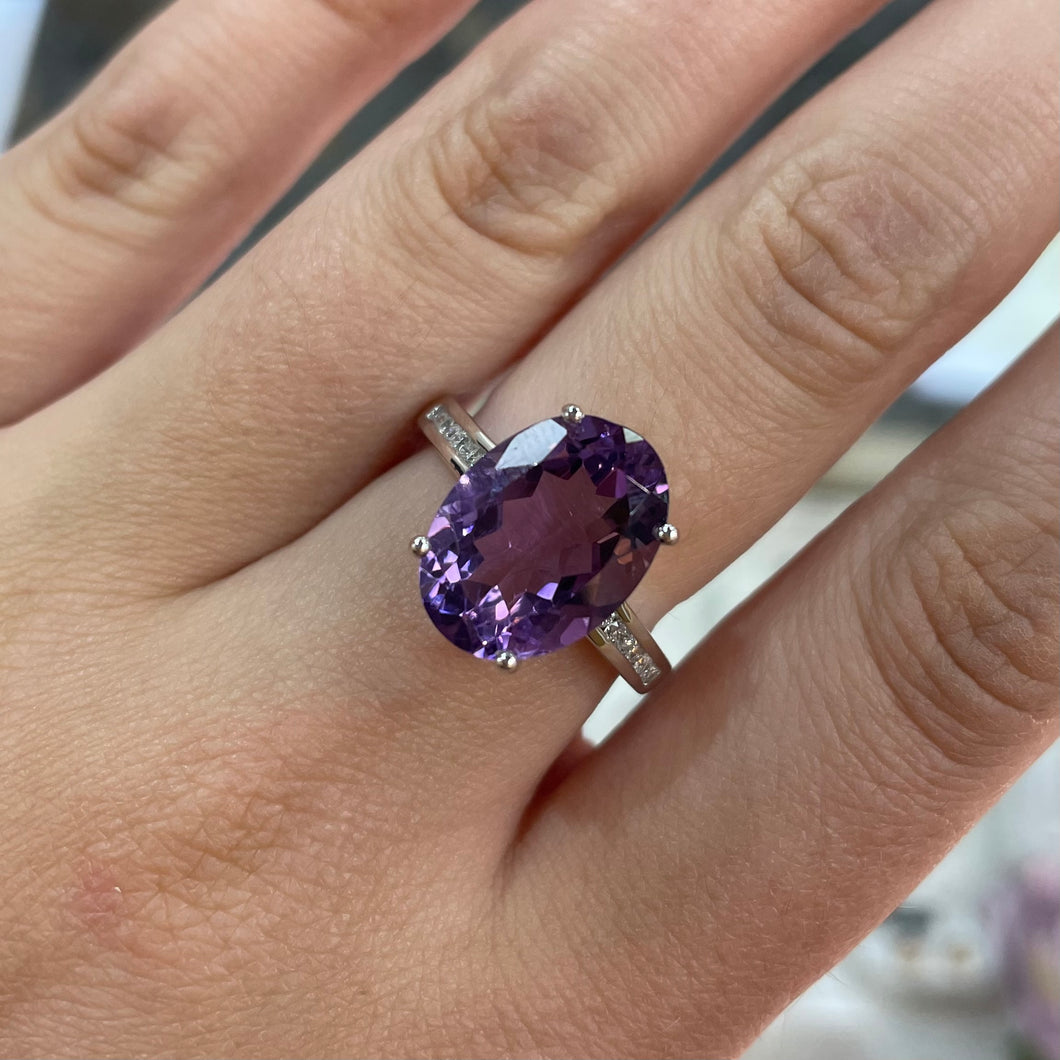 Oval Amethyst & Diamond Ring - Product Code - A3