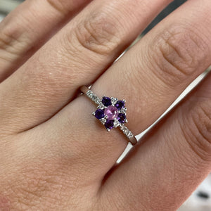 Amethyst & Diamond Flower Ring - Product Code - A333