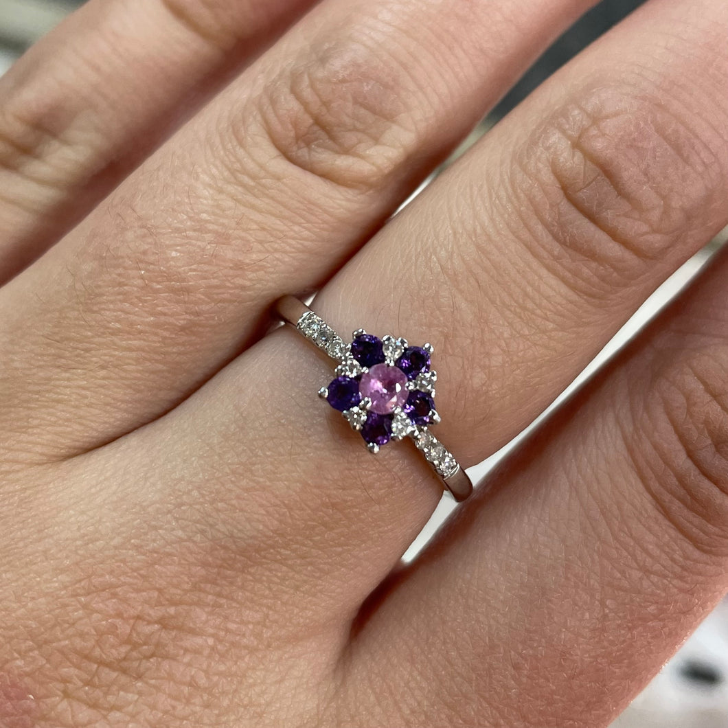 Amethyst & Diamond Flower Ring - Product Code - A333