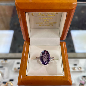 Oval Amethyst & Diamond Ring - Product Code - A3