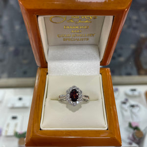 Oval Garnet & Diamond Ring - Product Code - A390