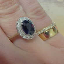 Load and play video in Gallery viewer, Sapphire &amp; Diamond Hallmarked Yellow Gold Ring - Product Code - E542
