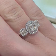Load and play video in Gallery viewer, One Only, Two Carat, Cushion Diamond Trilogy Designer Ring - Product Code - E621

