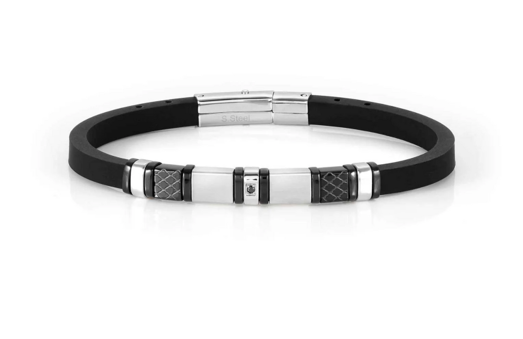 CITY BRACELET, BLACK STONE AND DECORATED PLATE - Product Code - 028810 015