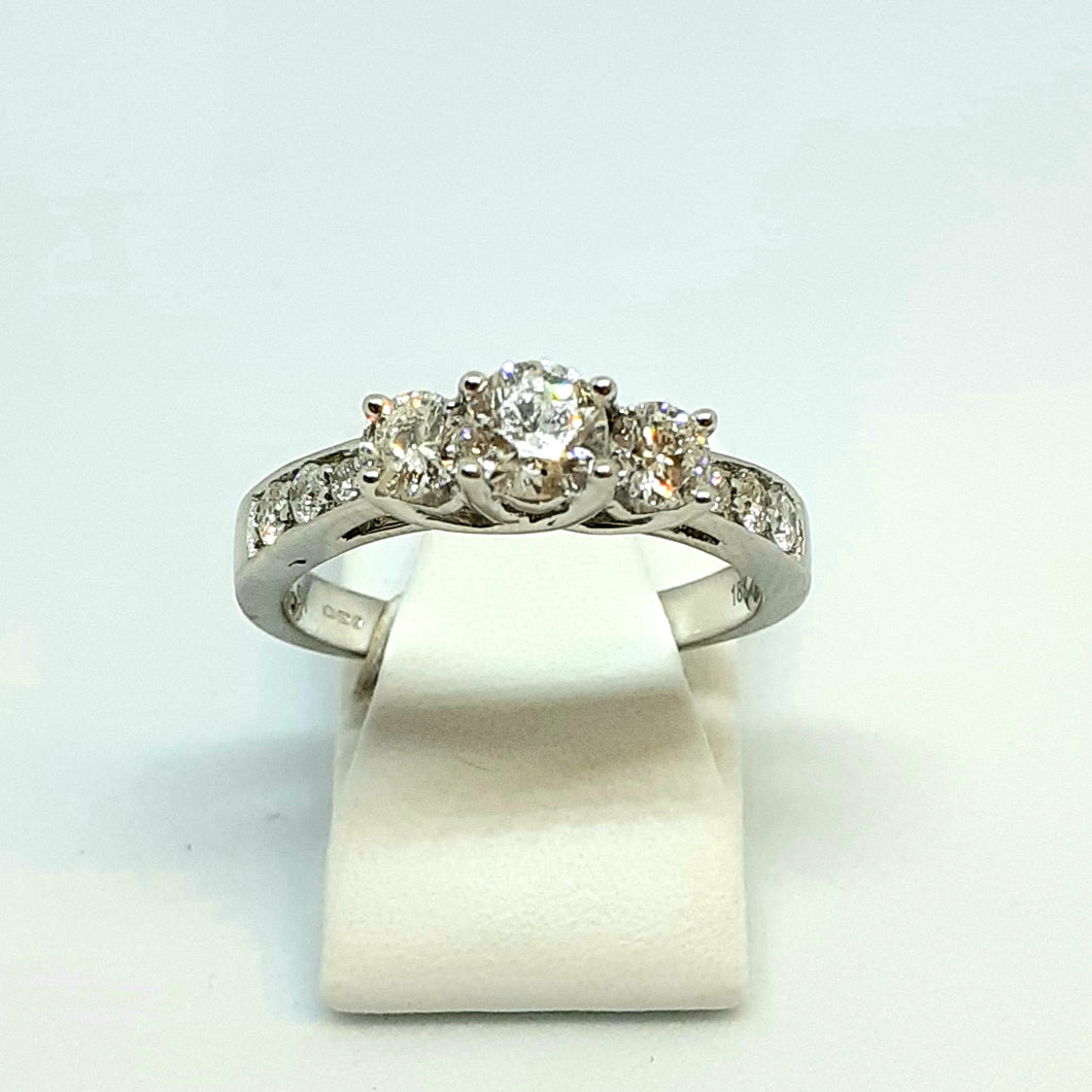 18ct Hallmarked White Gold Fine White Trilogy Diamond Ring - Product Code - G524