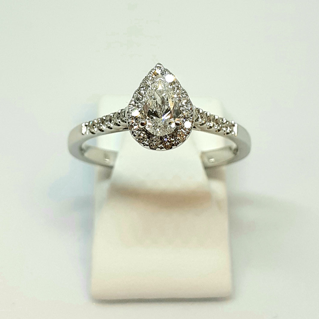 18ct White Gold Diamond Pear Shaped Ring - Product Code- E581