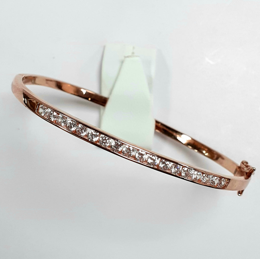 Rose Gold On Silver Hallmarked Bangle - Product Code - F150