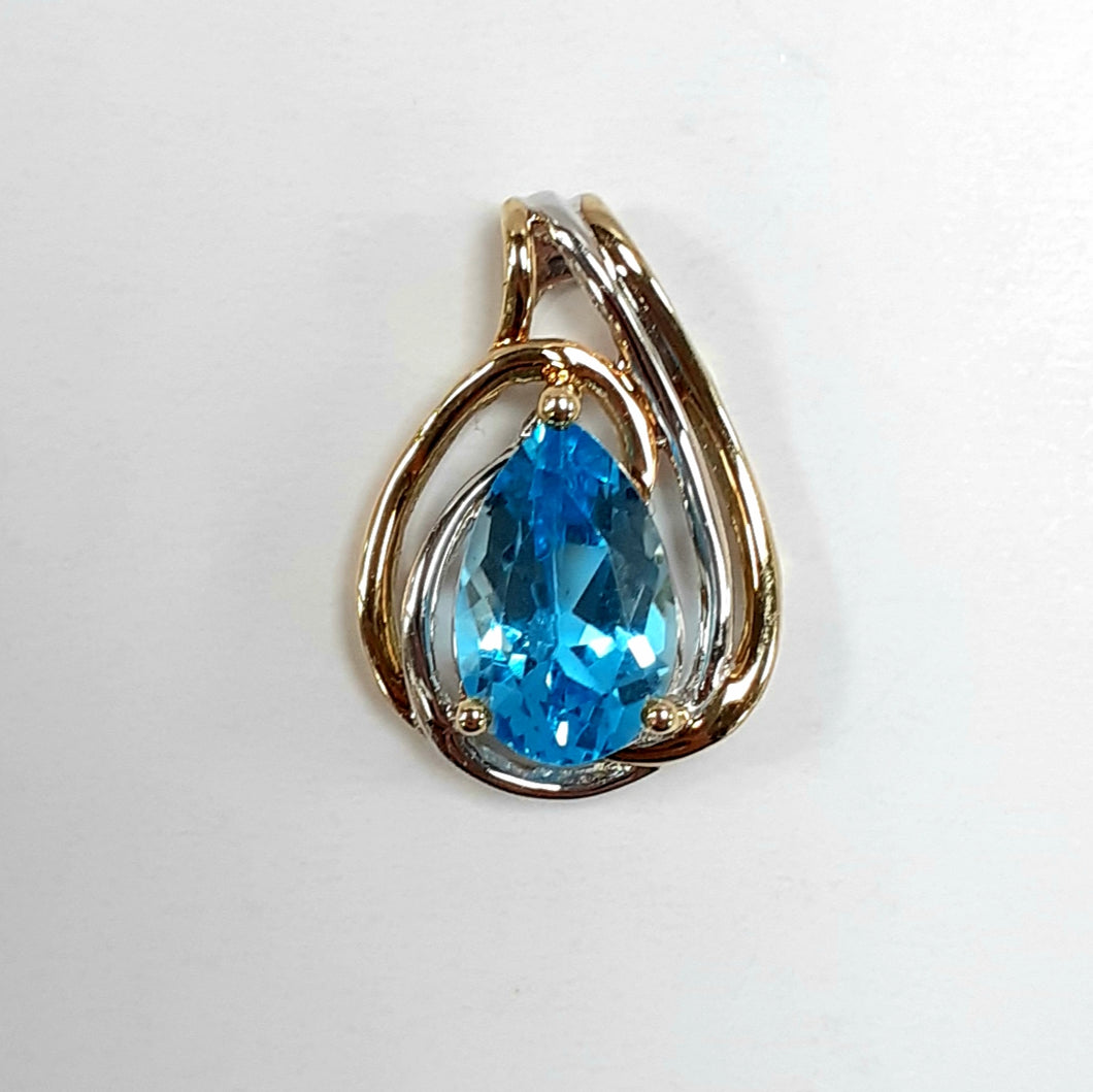 9ct Yellow & White Gold Blue Topaz Pendant - Product Code - AA96