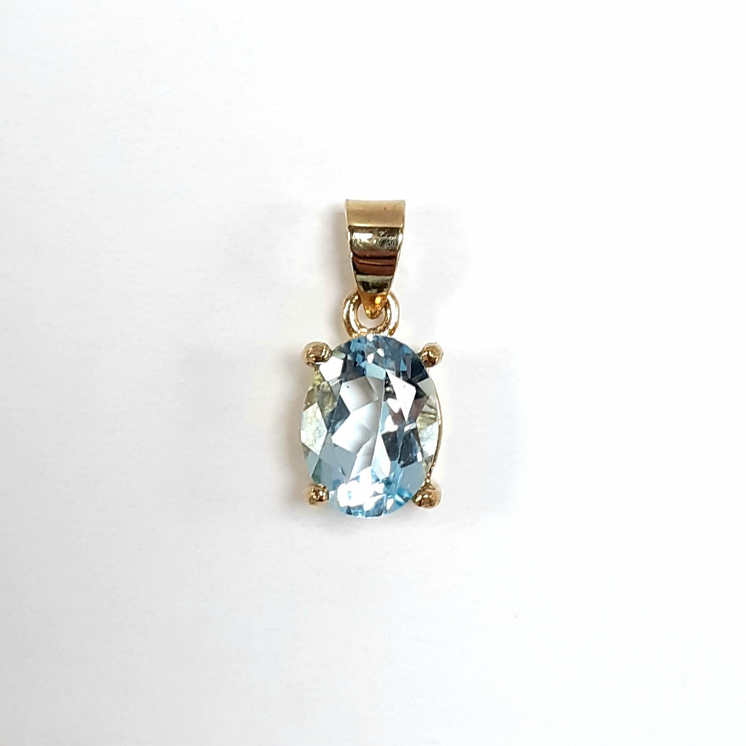 9ct Yellow Gold Blue Topaz Pendant - Product Code - F750