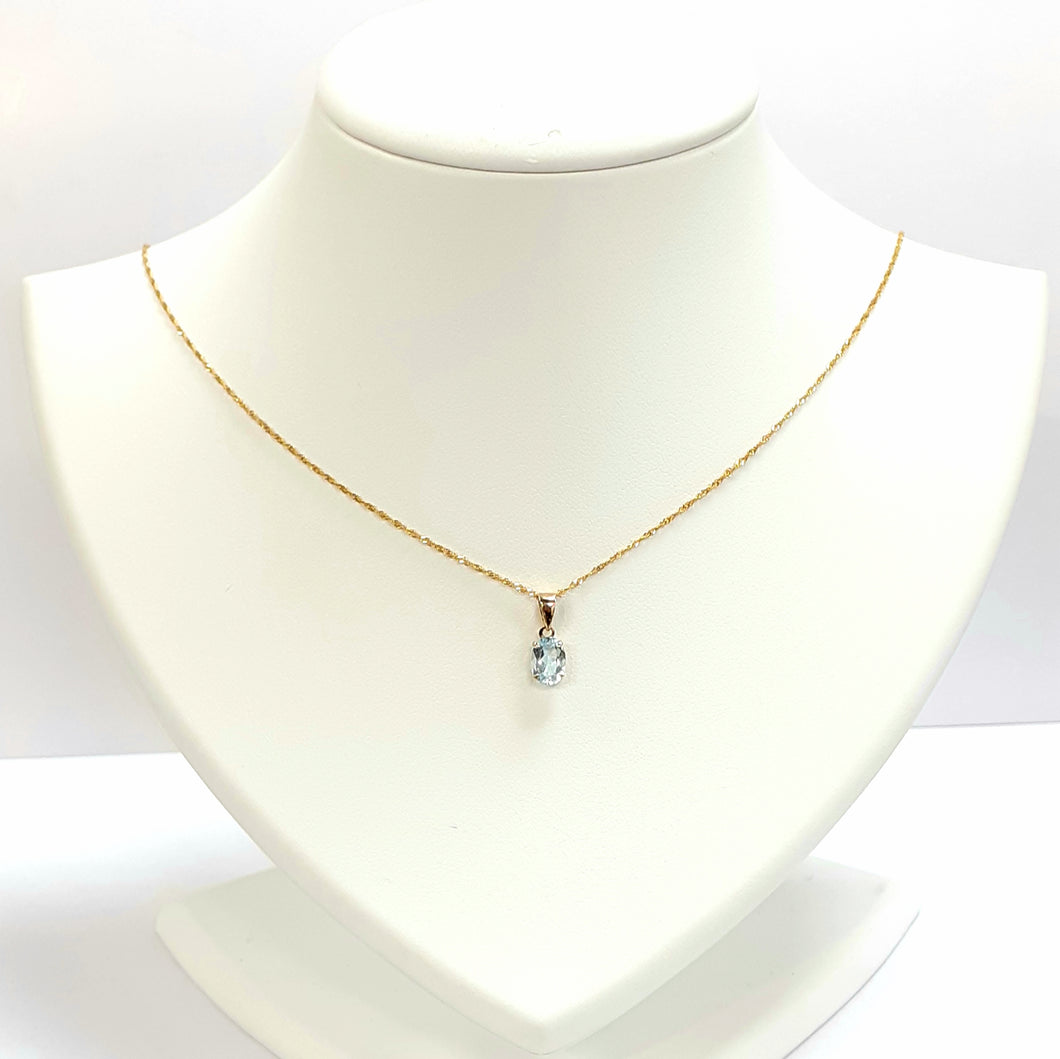 9ct Yellow Gold Blue Topaz Pendant - Product Code - VX336 & A182