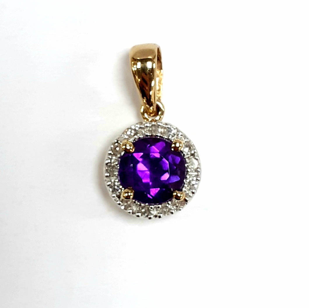 9ct Yellow Gold Amethyst & Diamond Pendant - Product Code - AA37