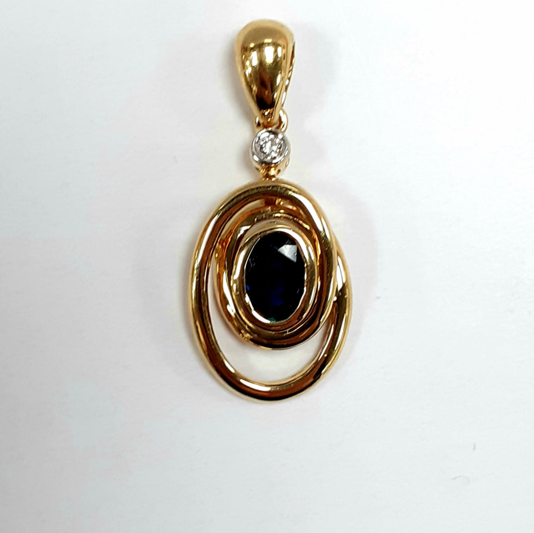 9ct Yellow Gold Sapphire & Diamond  Pendant - Product Code - AA54