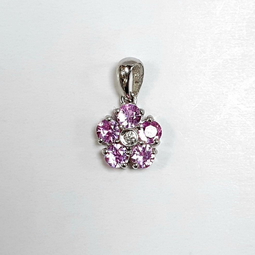 9ct White Gold Pink Sapphire & Diamond Pendant - Product Code -  AA122