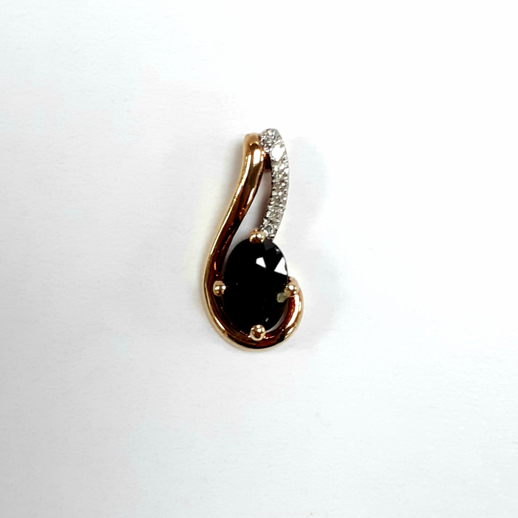 9ct Yellow Gold Sapphire & Diamond Pendant - Product Code - C626