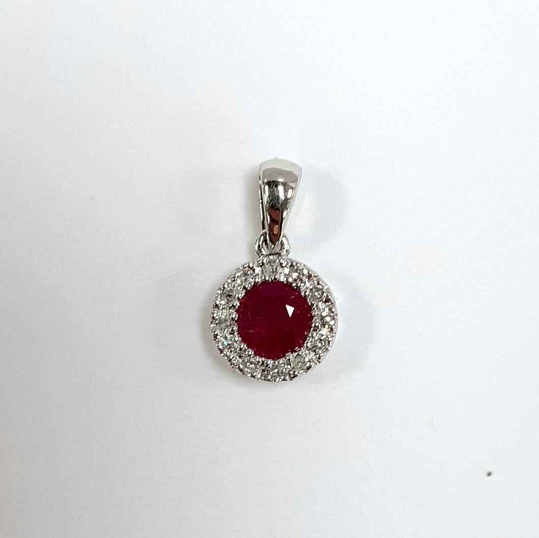 9ct White Gold Ruby & Diamond Pendant - Product Code - A177