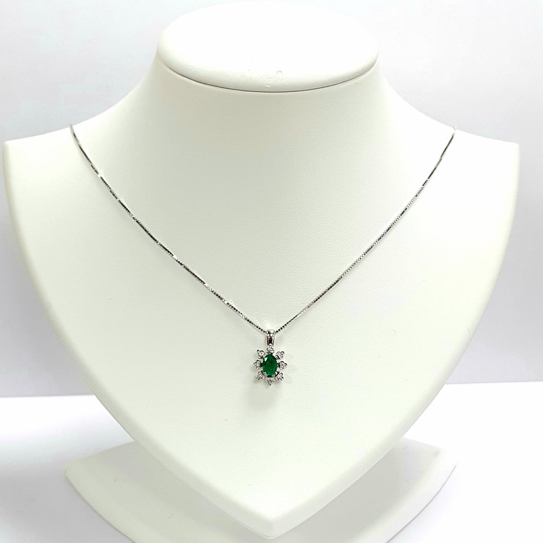 18ct White Gold Emerald & Diamond Pendant - Product Code - U902 & R345