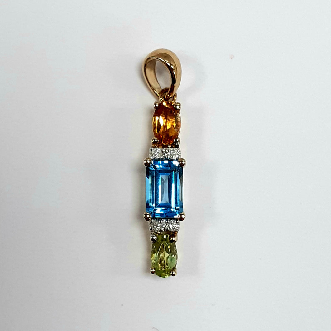9ct Yellow Gold Mixed Stone Pendant - Product Code - F701