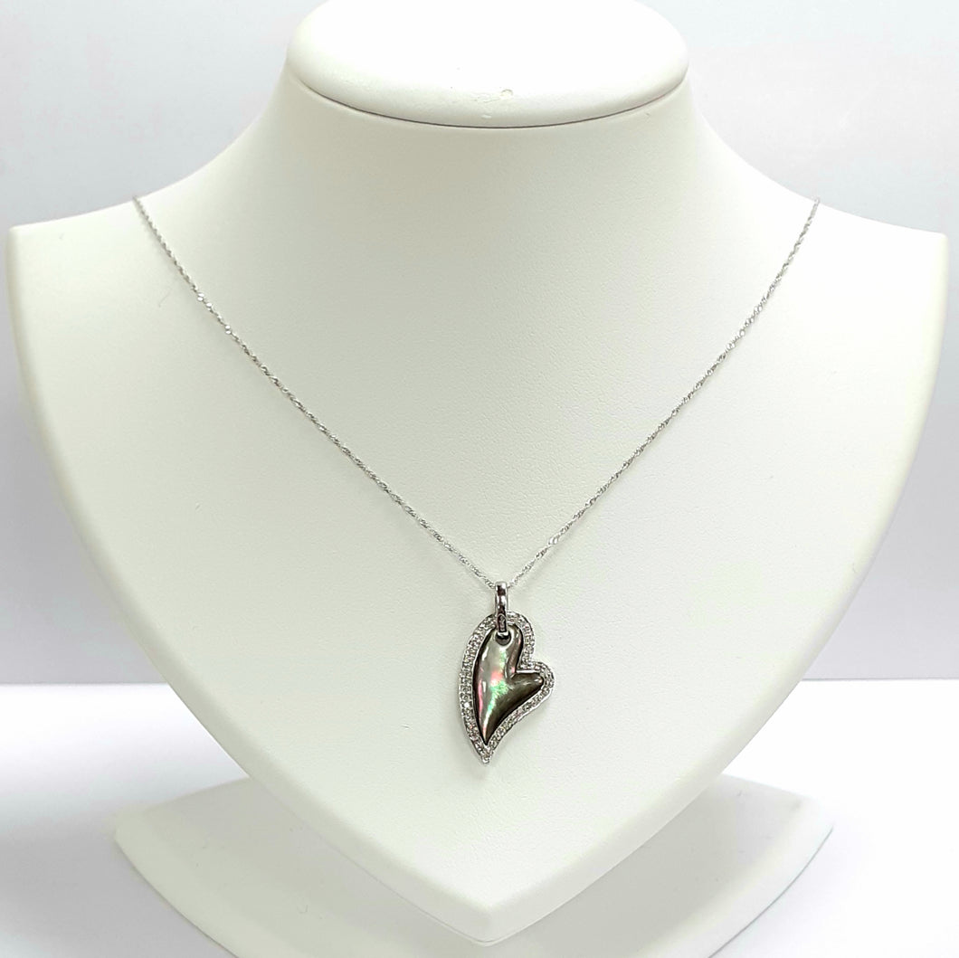 9ct White Gold Mother Of Pearl & Diamond Pendant & Chain - Product Code - AA118 & VX965