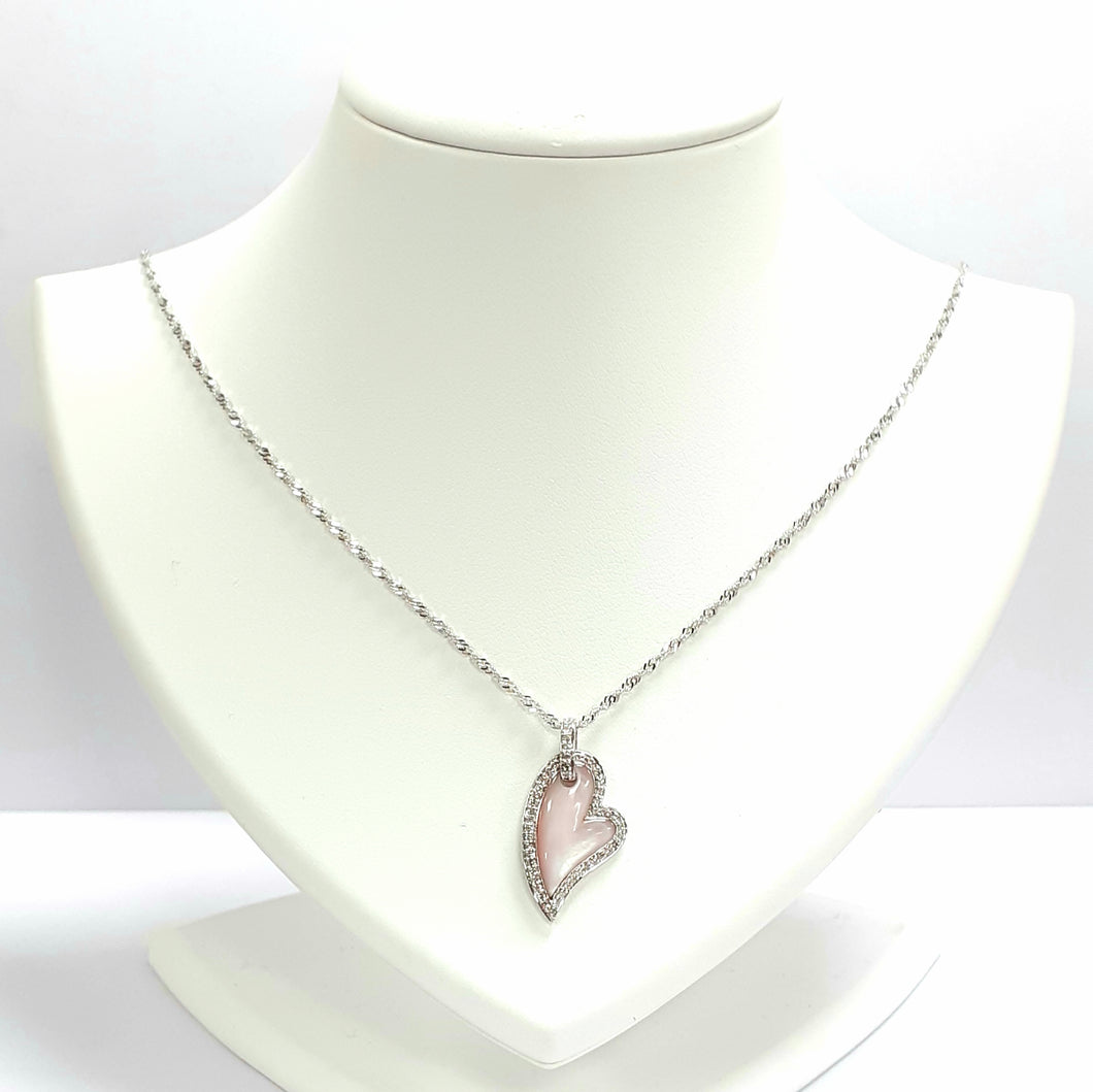 9ct White Gold Mother Of Pearl & Diamond Pendant & Chain - Product Code - VX676 & AA103