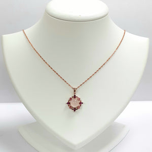 9ct Rose Gold Pink Tourmaline, Rose Quartz & Rhodolite Pendant With Chain - Product Code - VX486 & AA120