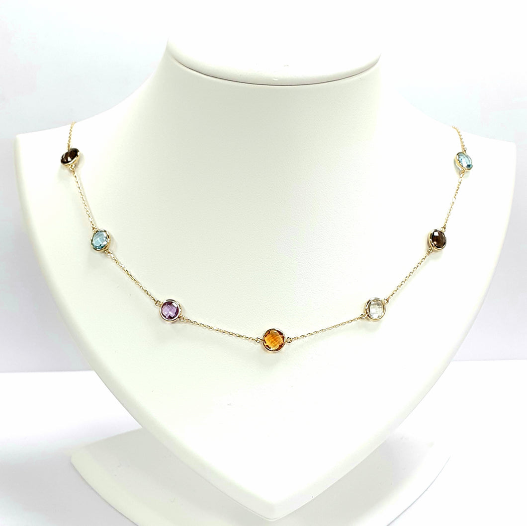 9ct Yellow Gold Amethyst,Blue Topaz & Citrine necklet - Product Code - C815