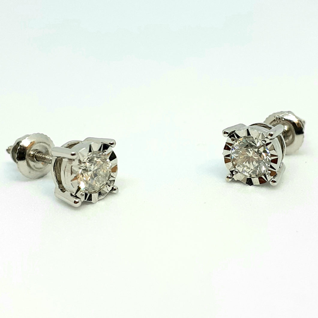 9ct White Gold Single Stone Diamond Earring - Product Code - G597