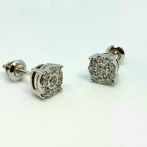 9ct White Gold Halo Design Diamond Stud Earrings - Product Code - G533