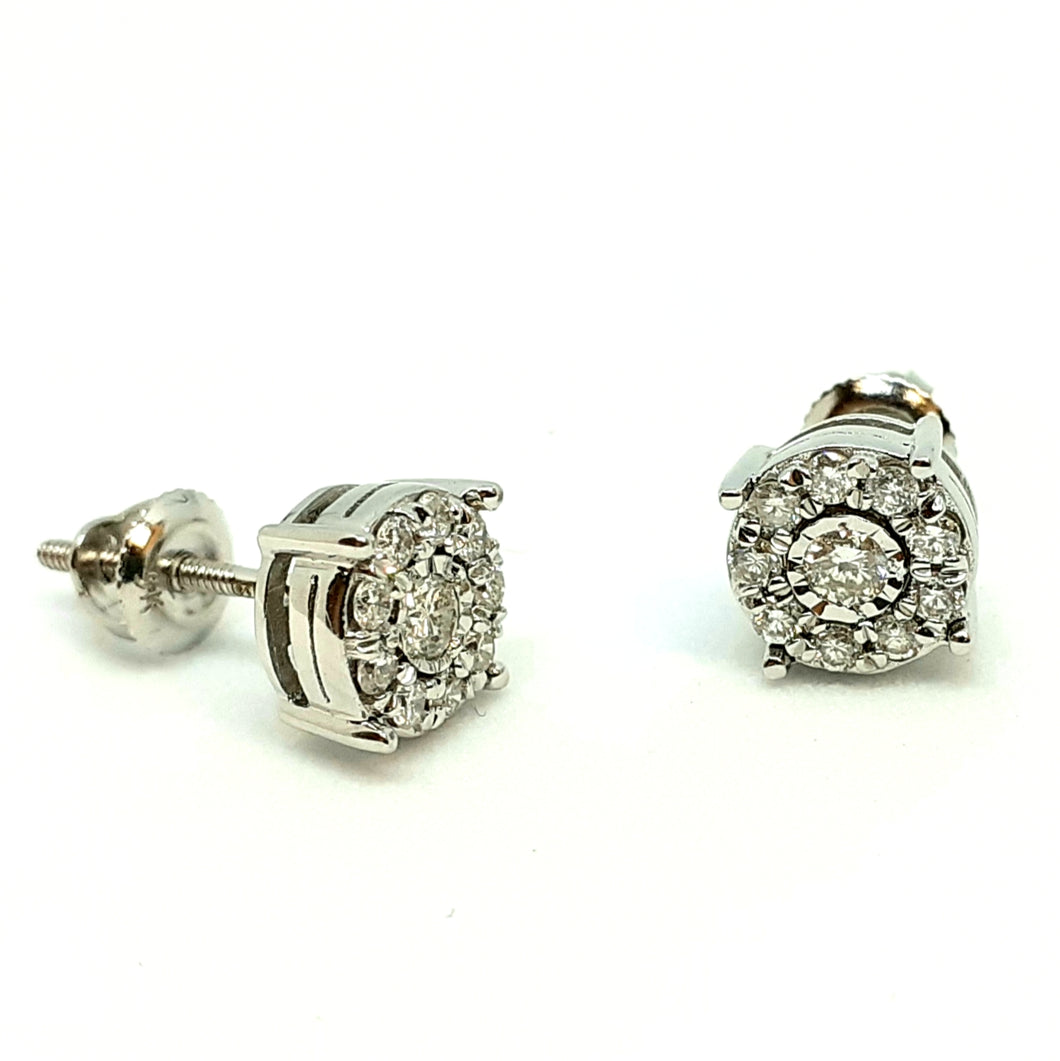 9ct White Gold Halo Design Diamond Stud Earrings - Product Code - G532