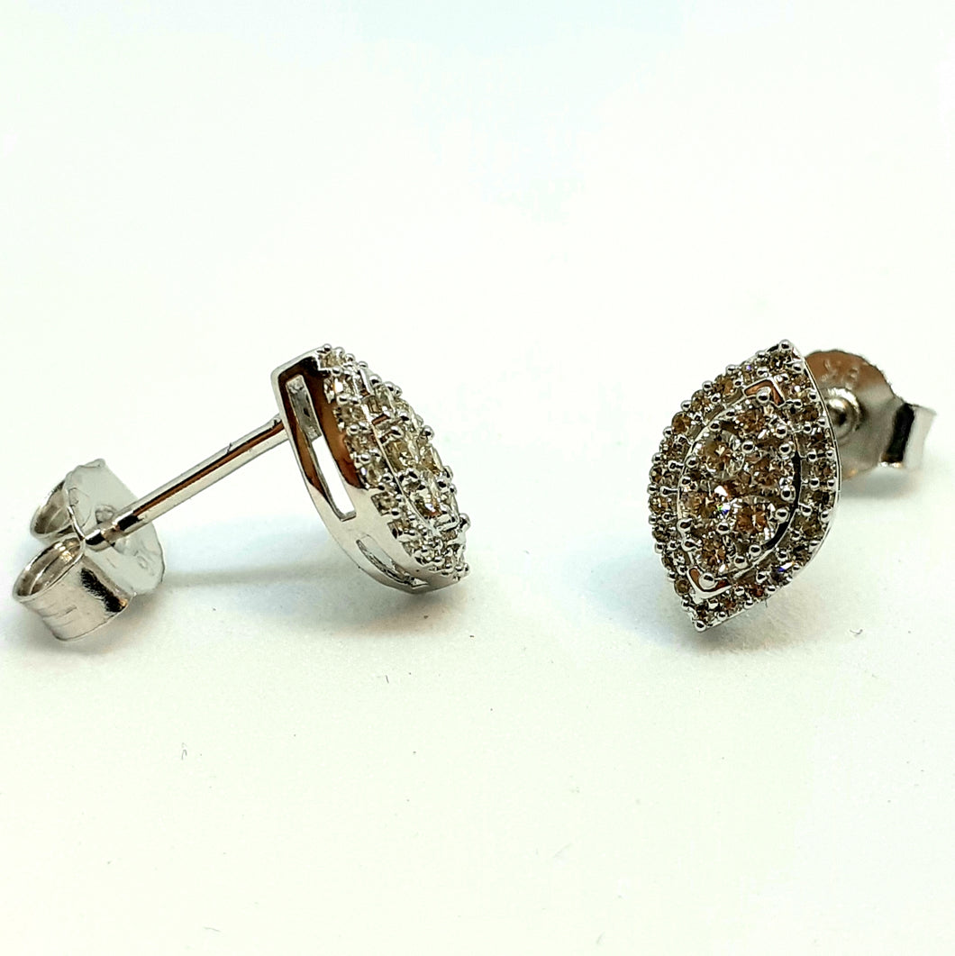 9ct White Gold Designer Marquise Diamond Stud Earrings - Product Code - D10
