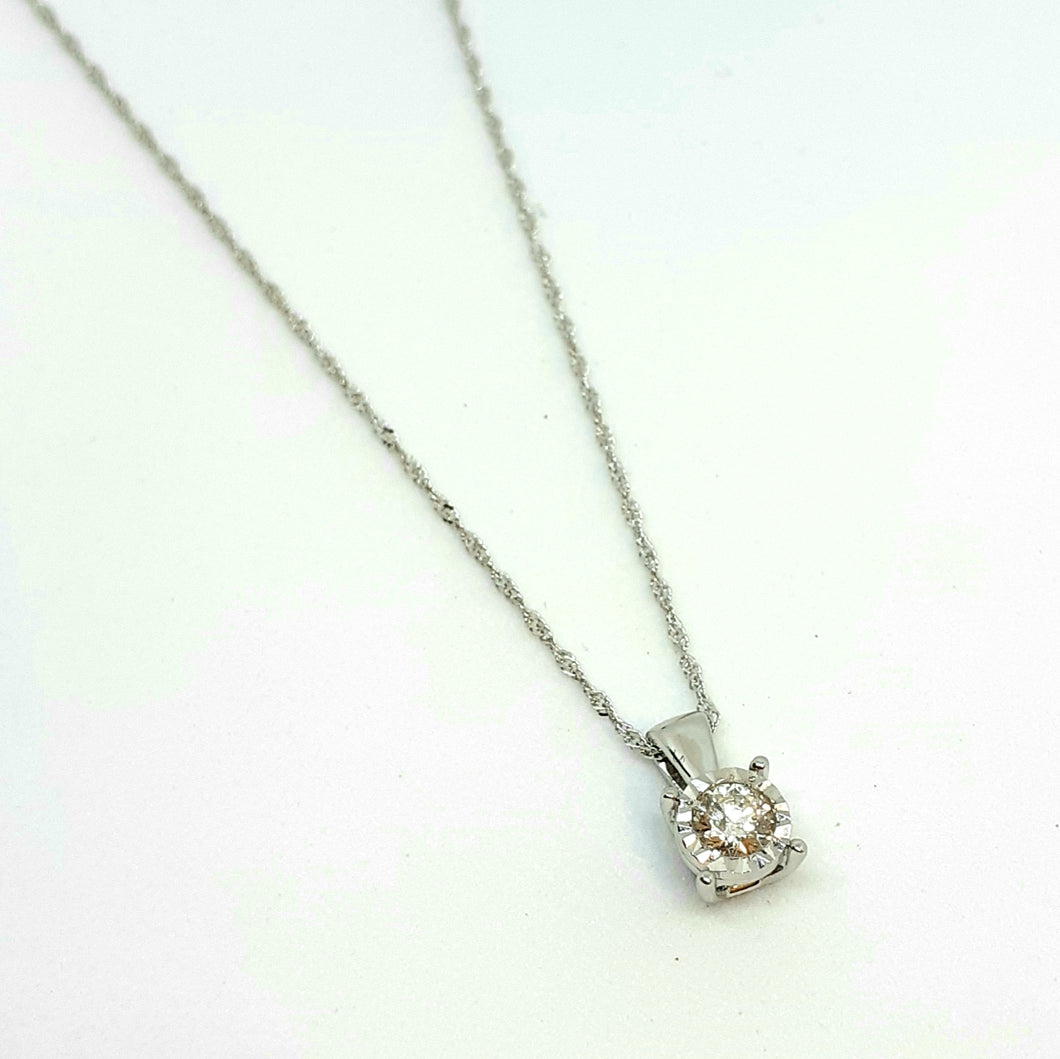 9ct White Gold Single Stone Diamond Pendant & 18