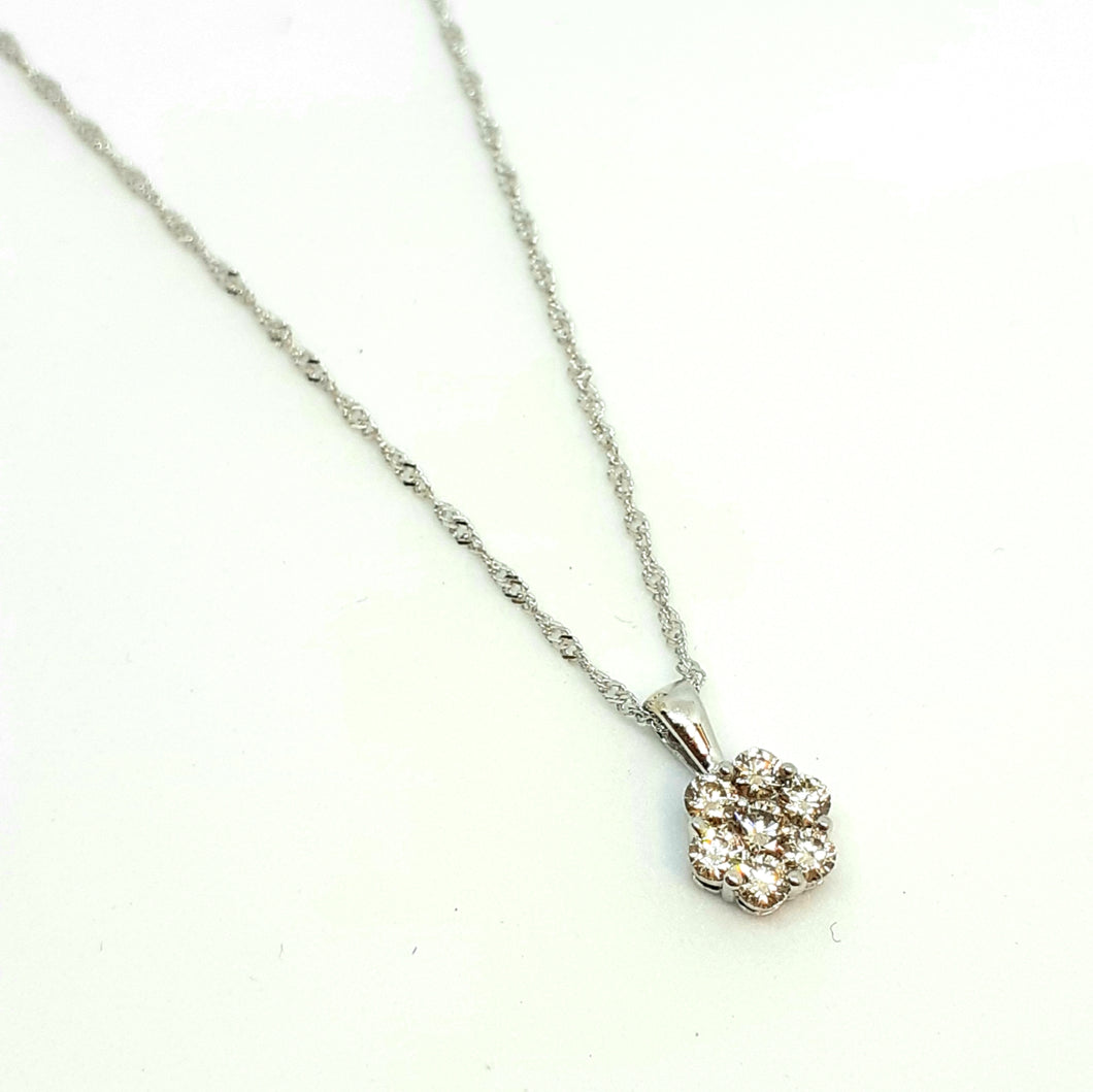 9ct White Gold Cluster Design Diamond Pendant & 18