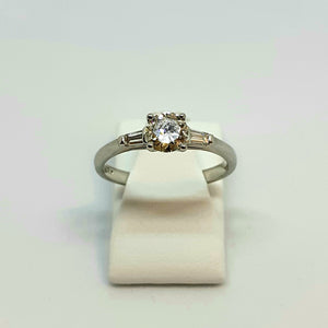 Platinum Hallmarked Handmade Diamond Solitaire Ring Set with Tapered Baguette Diamonds - Product Code - WX260