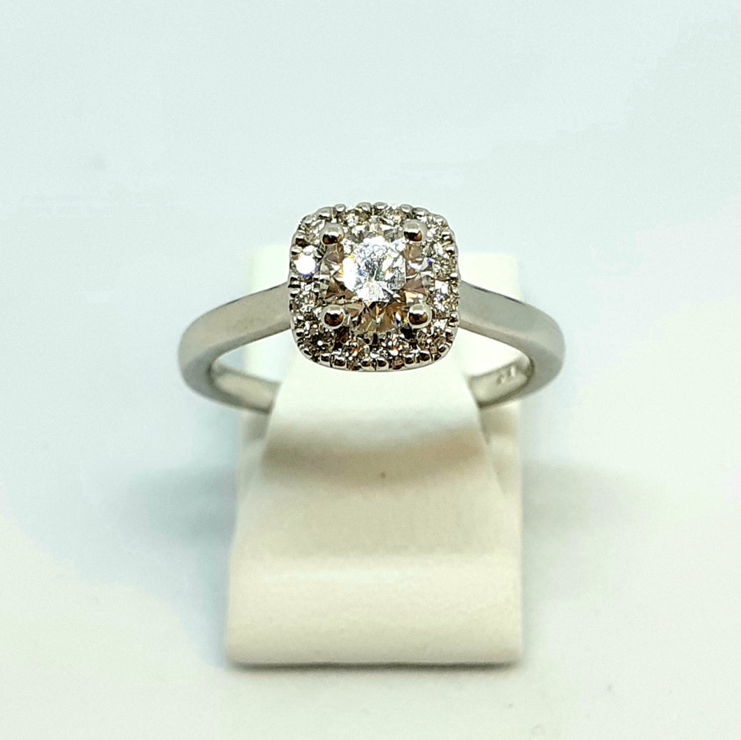 18ct White Gold Hallmarked Fine White Diamond Halo Designer Solitaire Ring - Product Code - B34