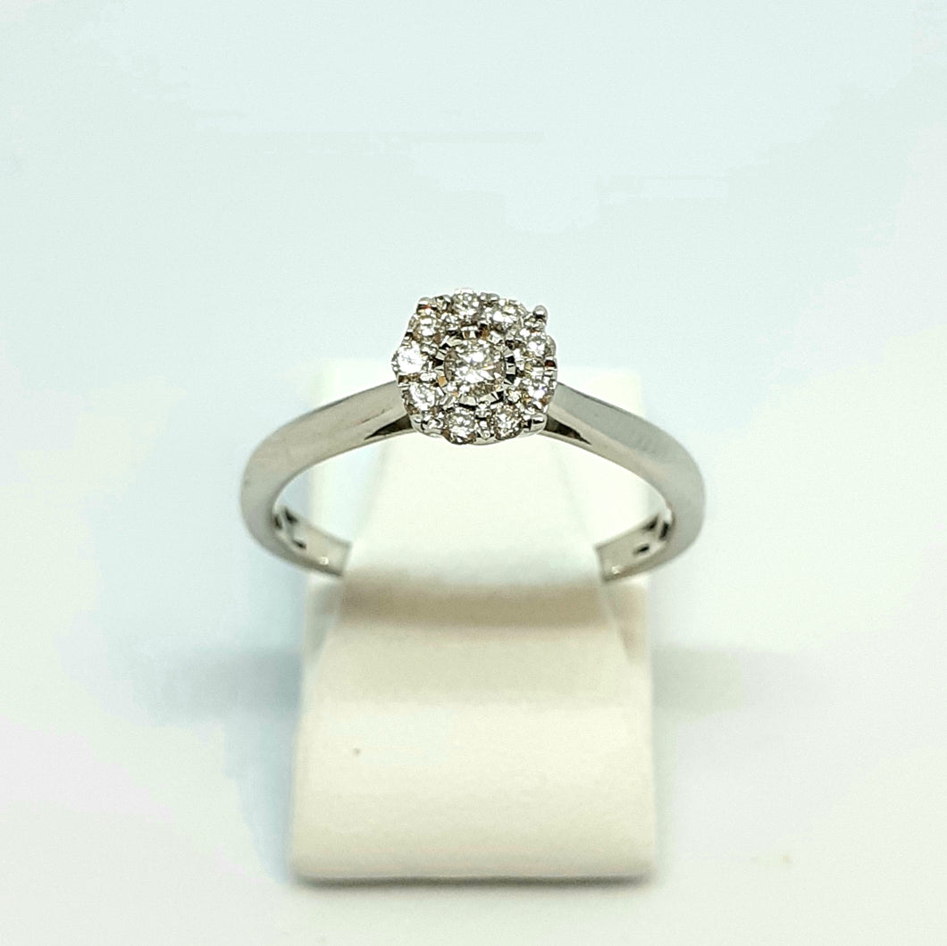 9ct Hallmarked White Gold Diamond Halo Design Ring - Product Code - G614