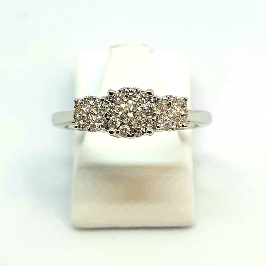 9ct White Gold Diamond Trilogy Halo Designer Ring - Product Code - G587