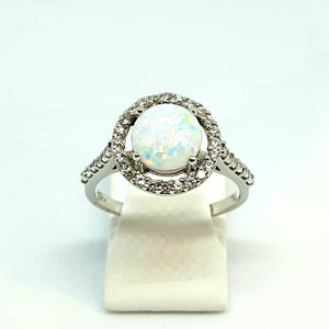 9ct White Gold Hallmarked Opal & Cubic Zirconia Ring - Product Code - H36