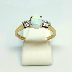 9ct Yellow Gold Hallmarked Opal & Cubic Zirconia Ring - Product Code - H100