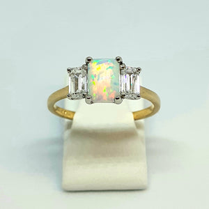 9ct Yellow Gold Hallmarked Opal & Cubic Zirconia Ring - Product Code - H47