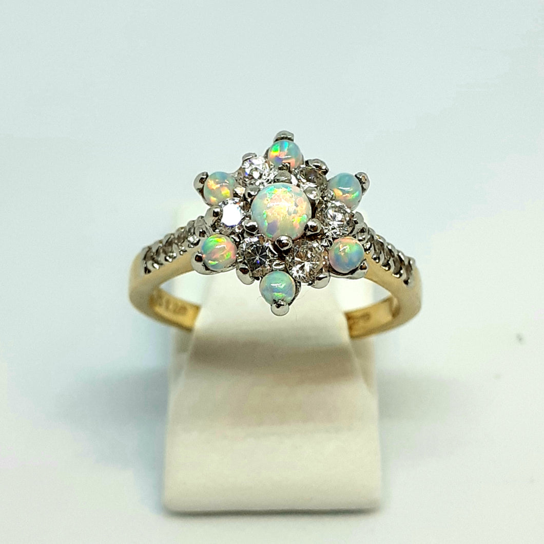 9ct Yellow Gold Hallmarked Opal & Cubic Zirconia Ring - Product Code - H30