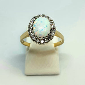 9ct Yellow Gold Hallmarked Opal & Cubic Zirconia Ring - Product Code - H37