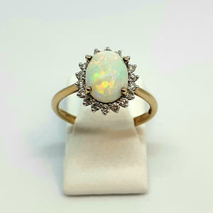 9ct Yellow Gold Hallmarked Opal & Diamond Ring - Product Code - J8