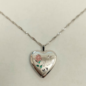 Silver Heart Mum with Rose Locket & Silver 18" Chain- Product Code - VX831 & J475