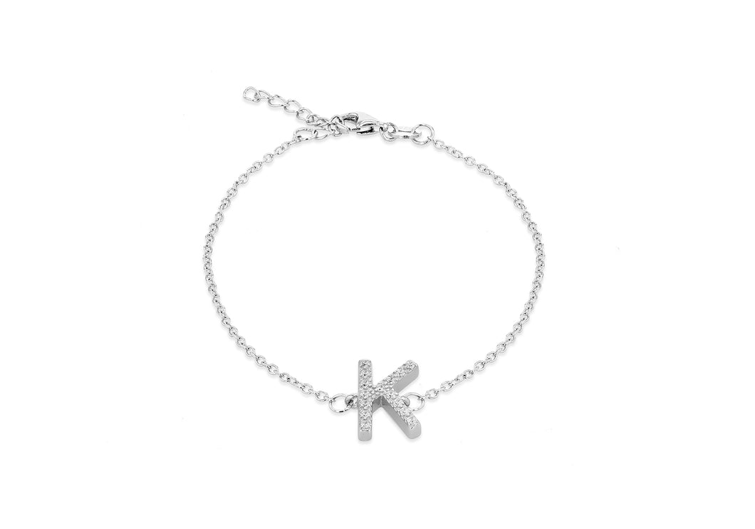 Sterling Silver, Rhodium Plated, Initial 'K' Bracelet - Product Code - 8.29.3072